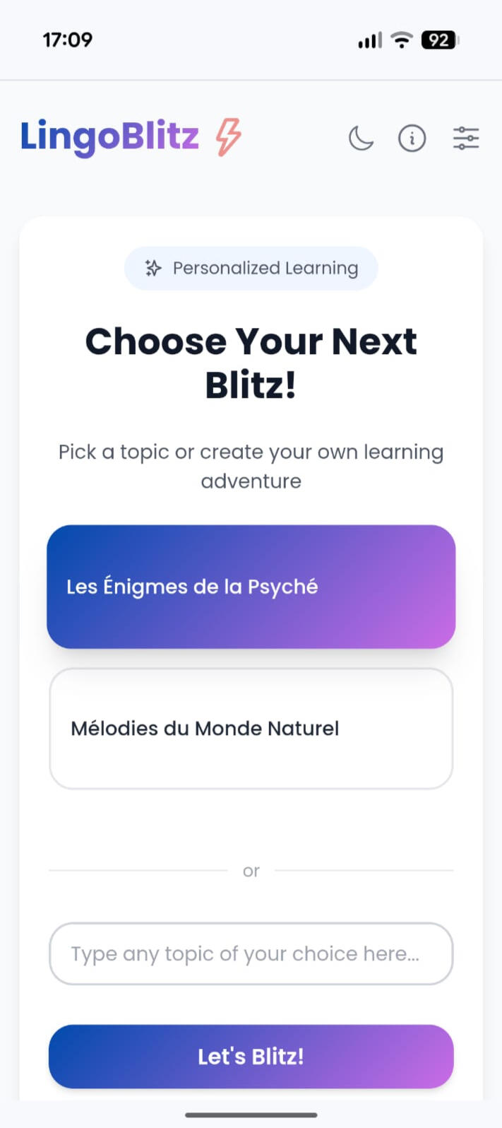 LingoBlitz - Choose your next Blitz